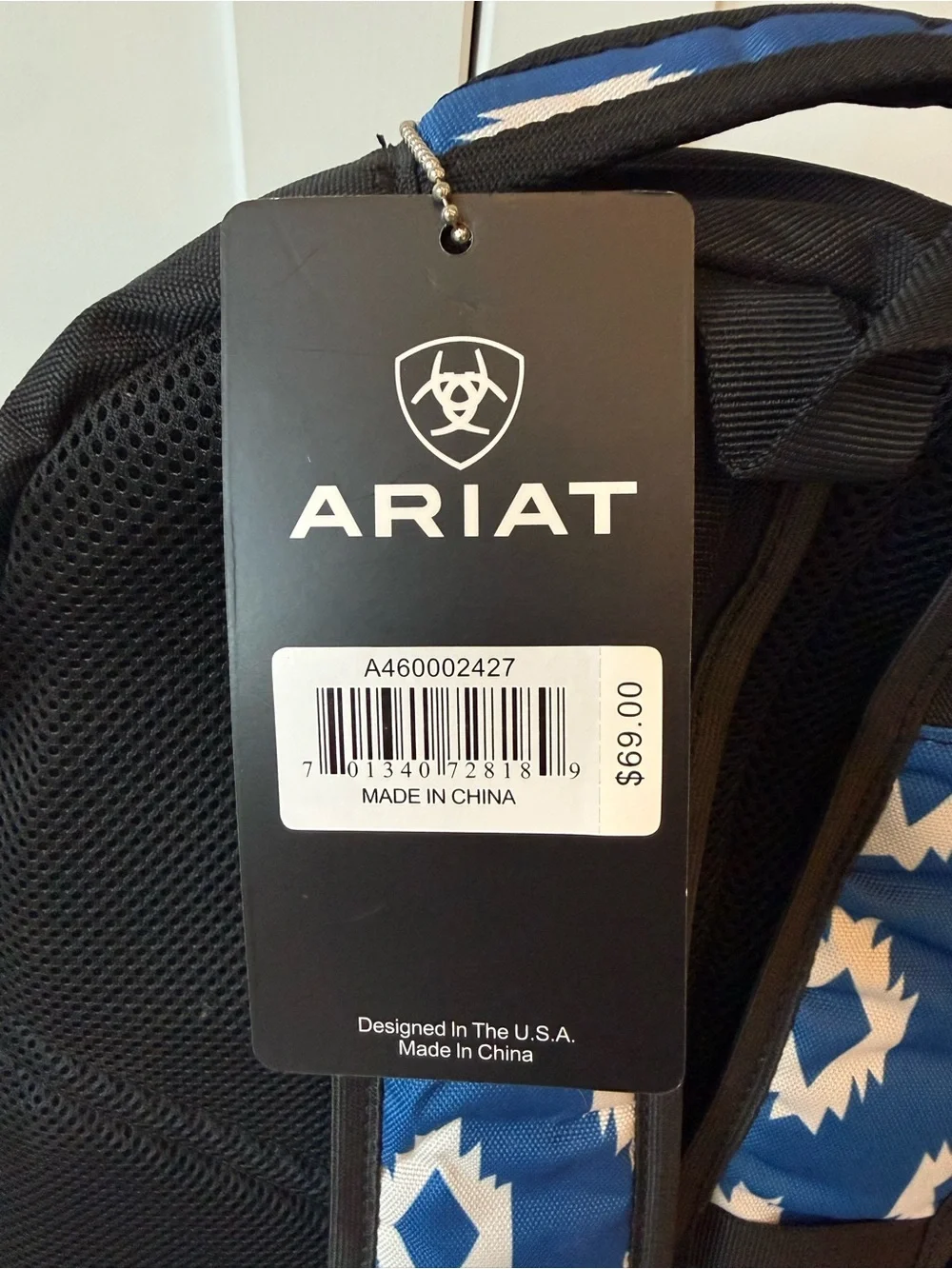 Ariat Blue and White Aztec Print Backpack